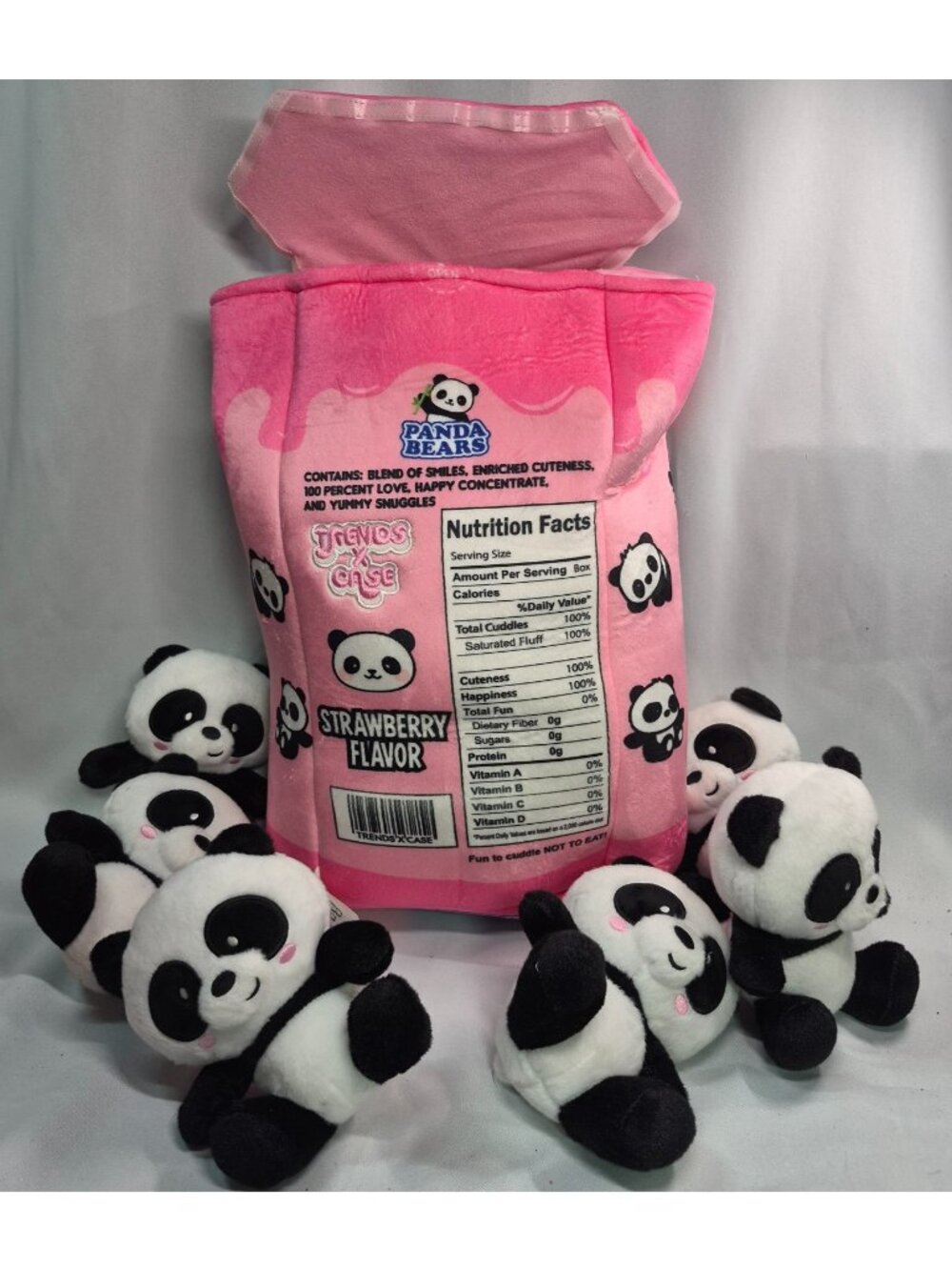 Trends UK Panda Bears Plush Storage Bag w/ 6 Mini Panda Plush Kawaii Collectible - Picture 2 of 14